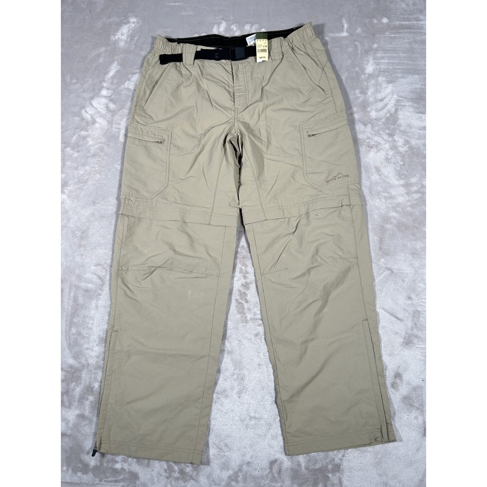 New Eddie Bauer Travex Convertible Pants Men Lx32 Khaki Belted Cargo Stretch NWT